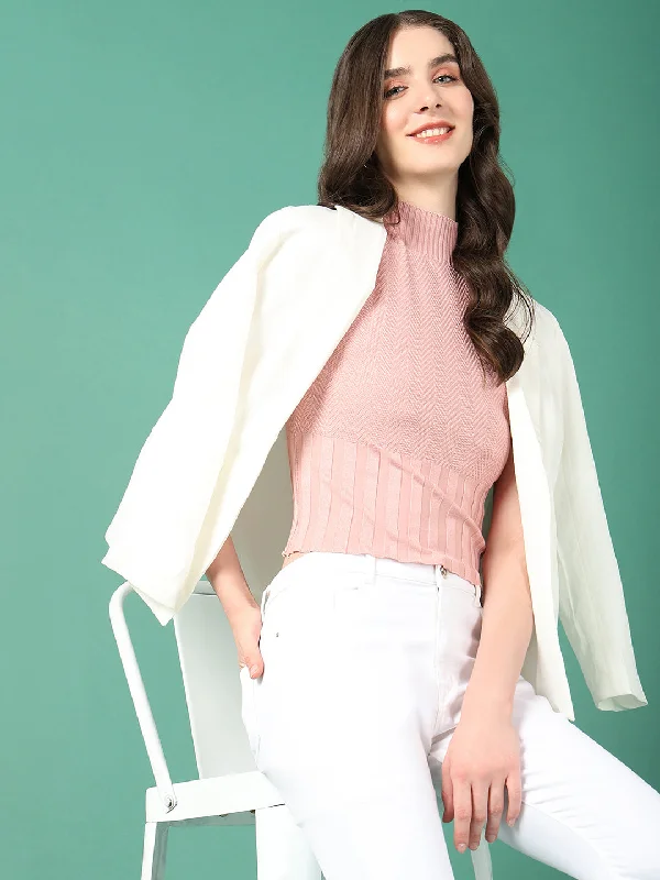 Women Peach Solid Top Casual Women's Japanese 