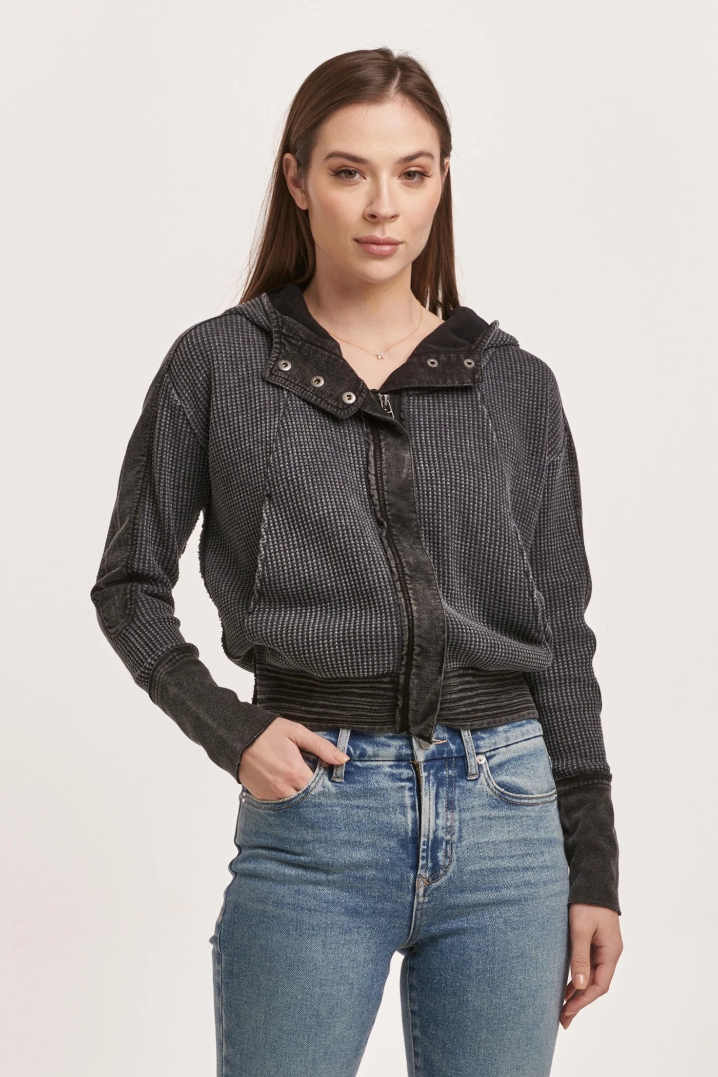 Carly Zip Up Long Sleeve Jacket - Black Refined Women's Hand - crafted