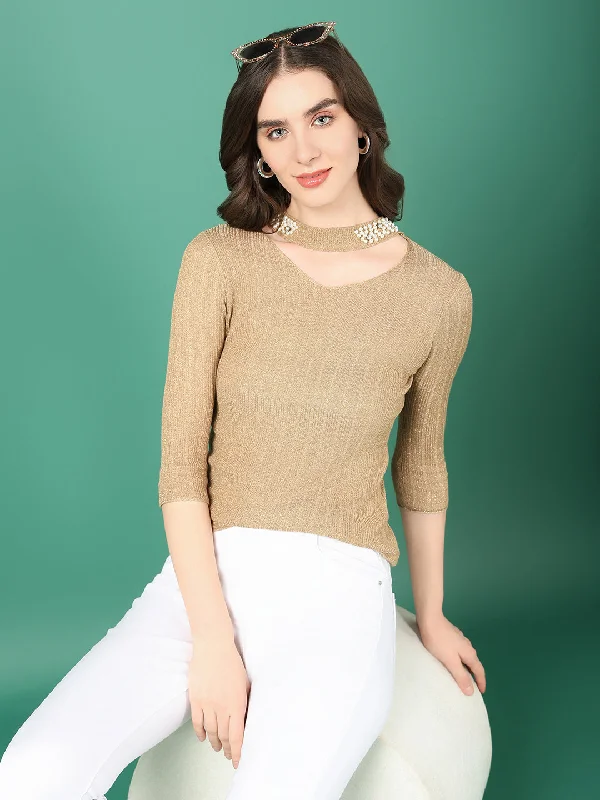 Women Gold Solid Top Elegant Women's Formal 