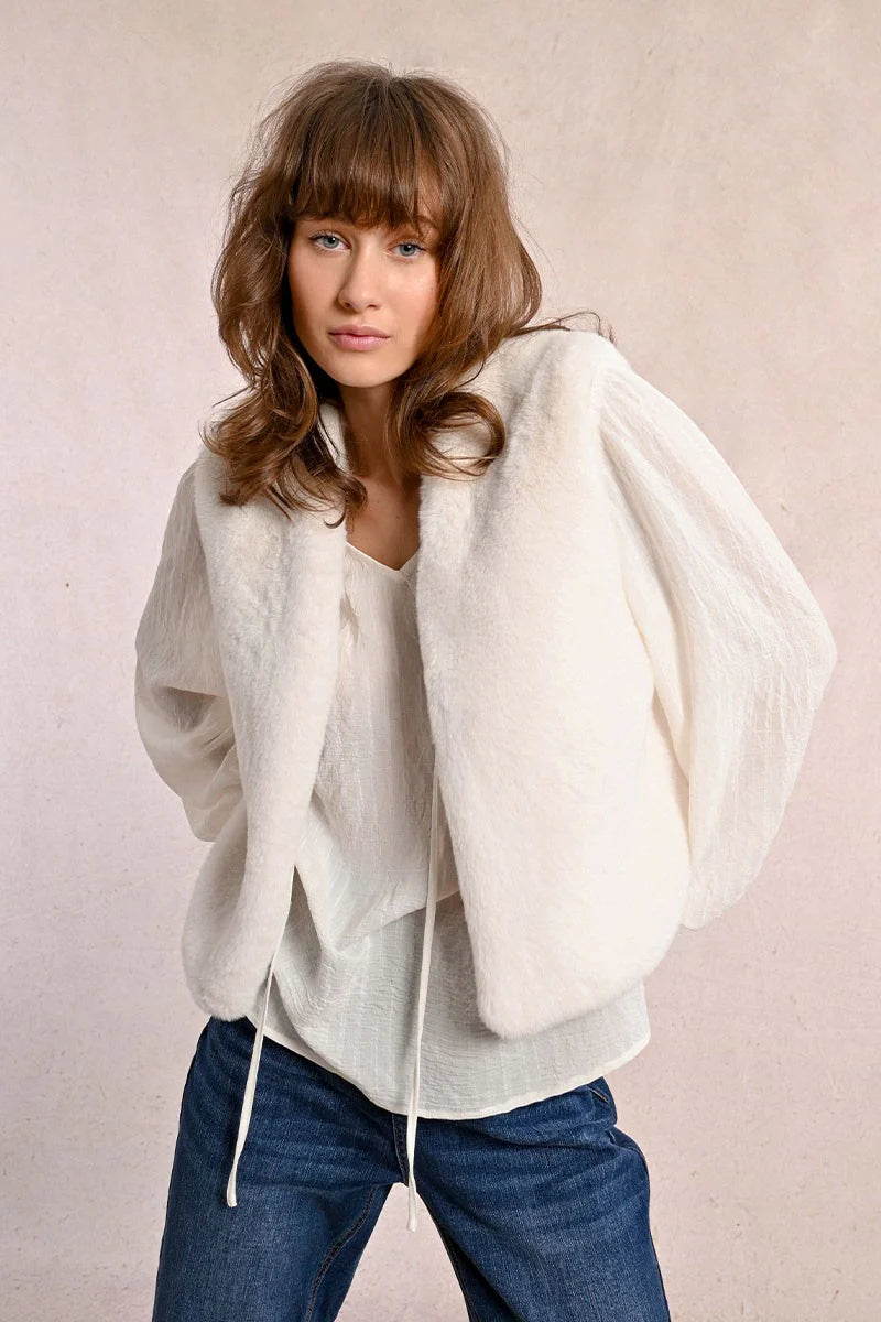 Short Long Haired Sleeveless Vest - Off White British Gentlewoman Style