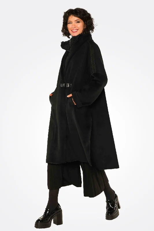 Long Coat - Black Artistic Women's Hand - painted