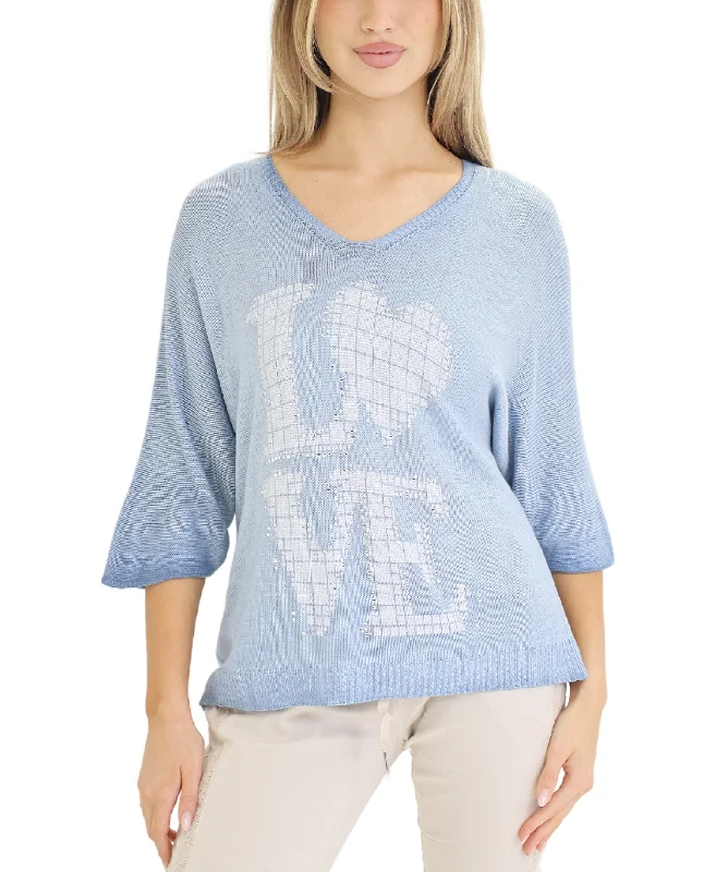 'LOVE' Knit Top w/ Rhinestones Geometric