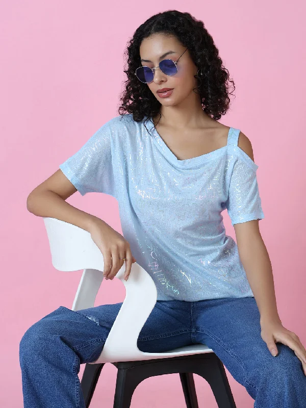 Women Blue Graphic Top Cozy Women's Winter