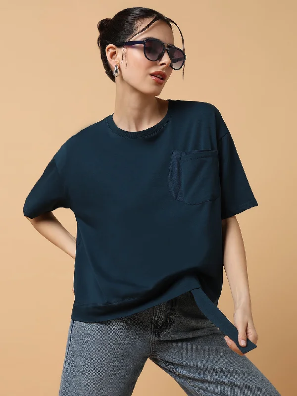 Women Solid Teal Top performance