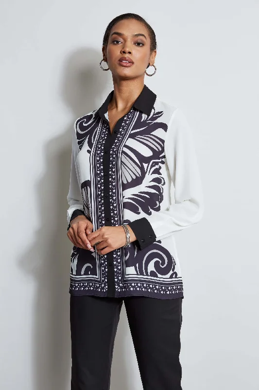 T-Tahari Paisley Scarf Print Shirt Disco