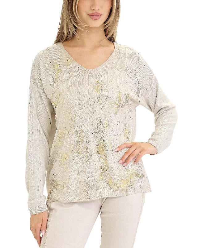 Knit Top w/ Metallic Details Preppy Women's College