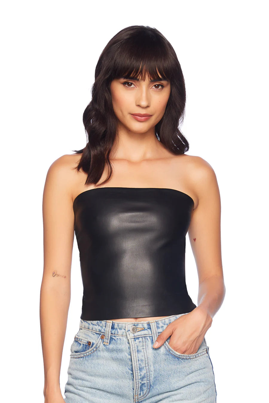 Faux Leather Tube Top - Black Cashmere