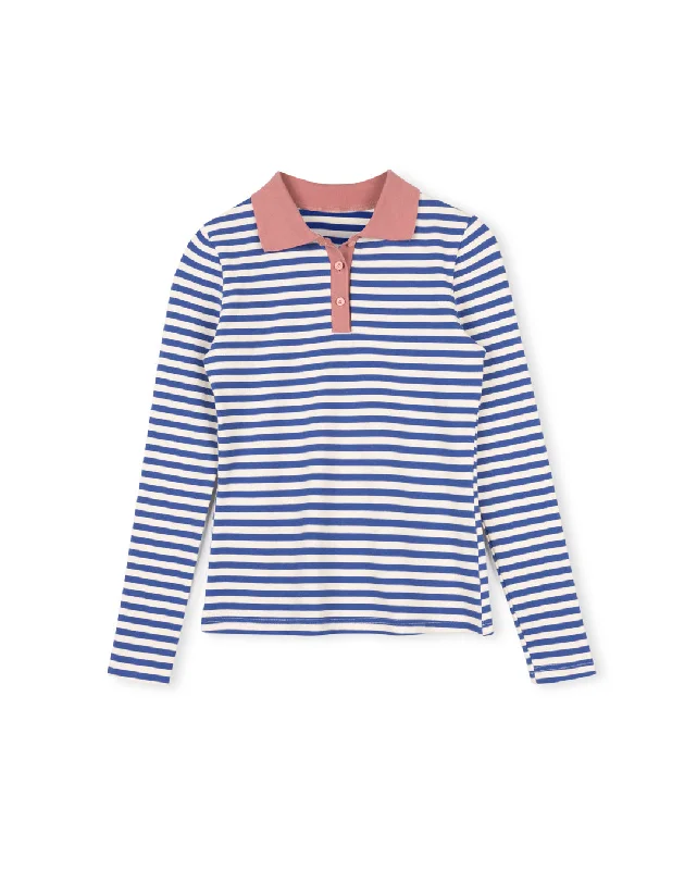 Stripe Henley Polo Dapper Women's Bow - adorned