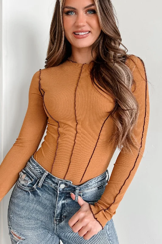 No Drama Here Mock Neck Bodysuit (Camel) Refined Women's Hand - crafted