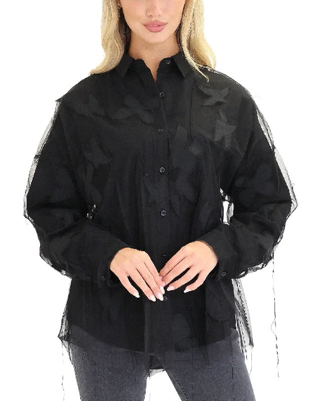 Blouse w/ Tulle Overlay Youthful Women's Pop
