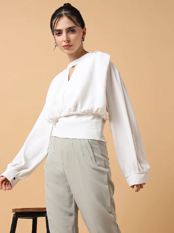 Women Solid Off White Top Relaxed Women's 