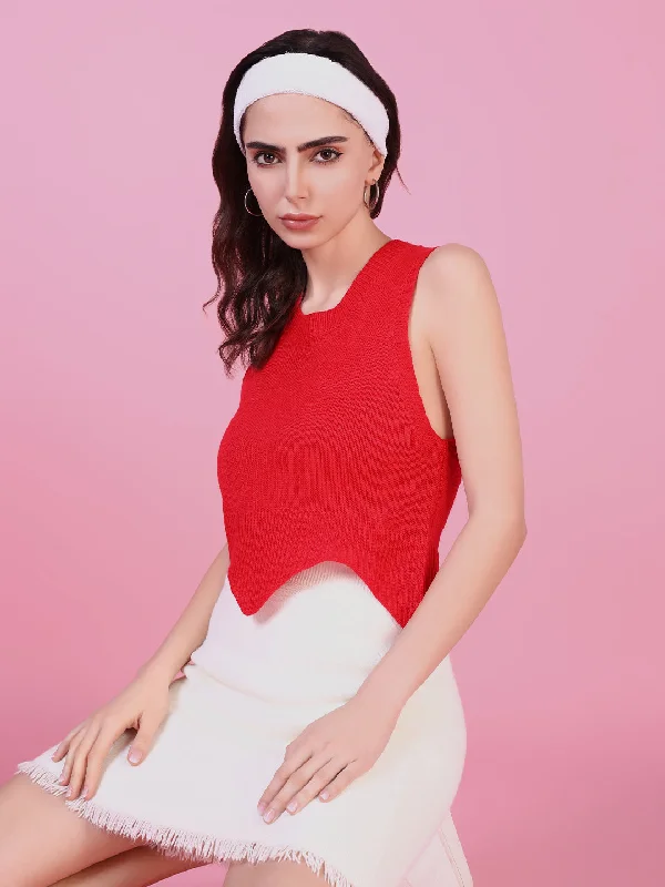 Women Red Solid Fitted Top Traditional Women's Wool