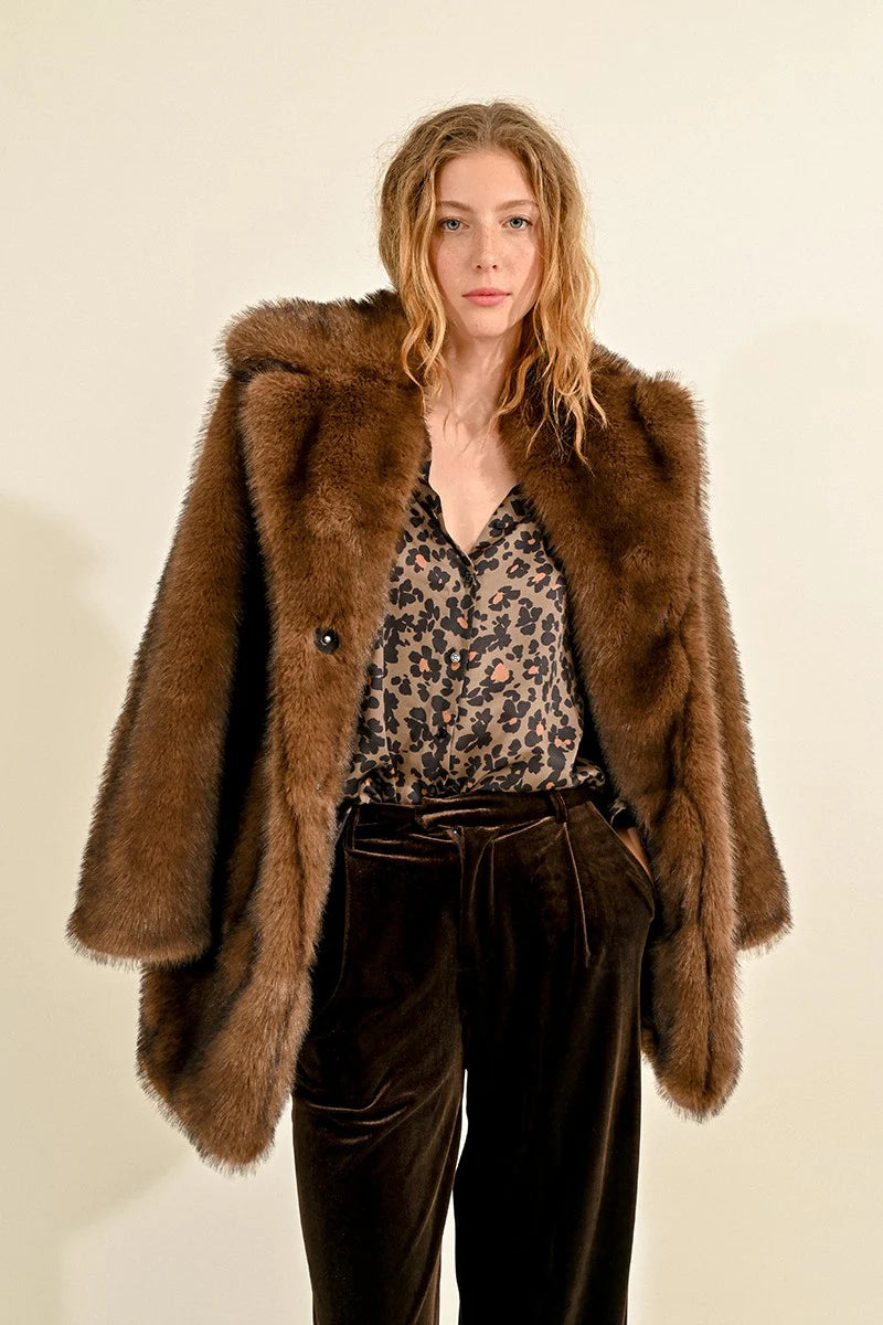 Faux Fur Coat - Brown Earthy Women's Hemp - based