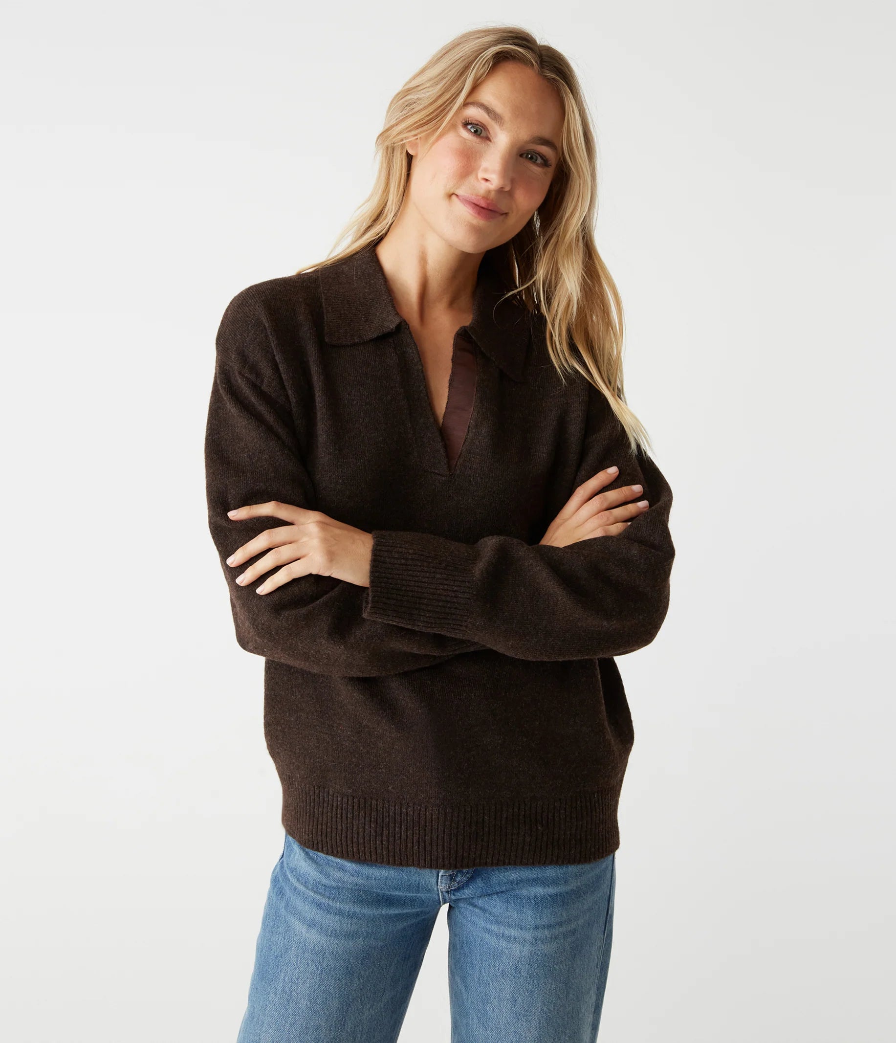Jonas Johnny Collar Sweater - Java Confident Women's Power