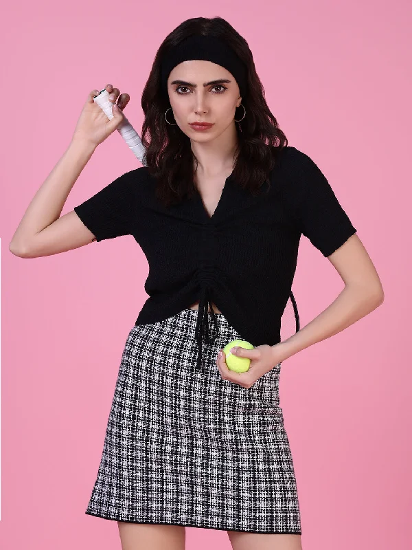 Women Black Solid Ruched Top Cashmere