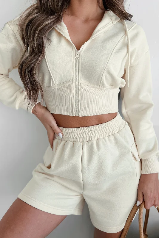 Rawlin Crop Zipper Hoodie (Ivory) Dapper Women's Bow - adorned