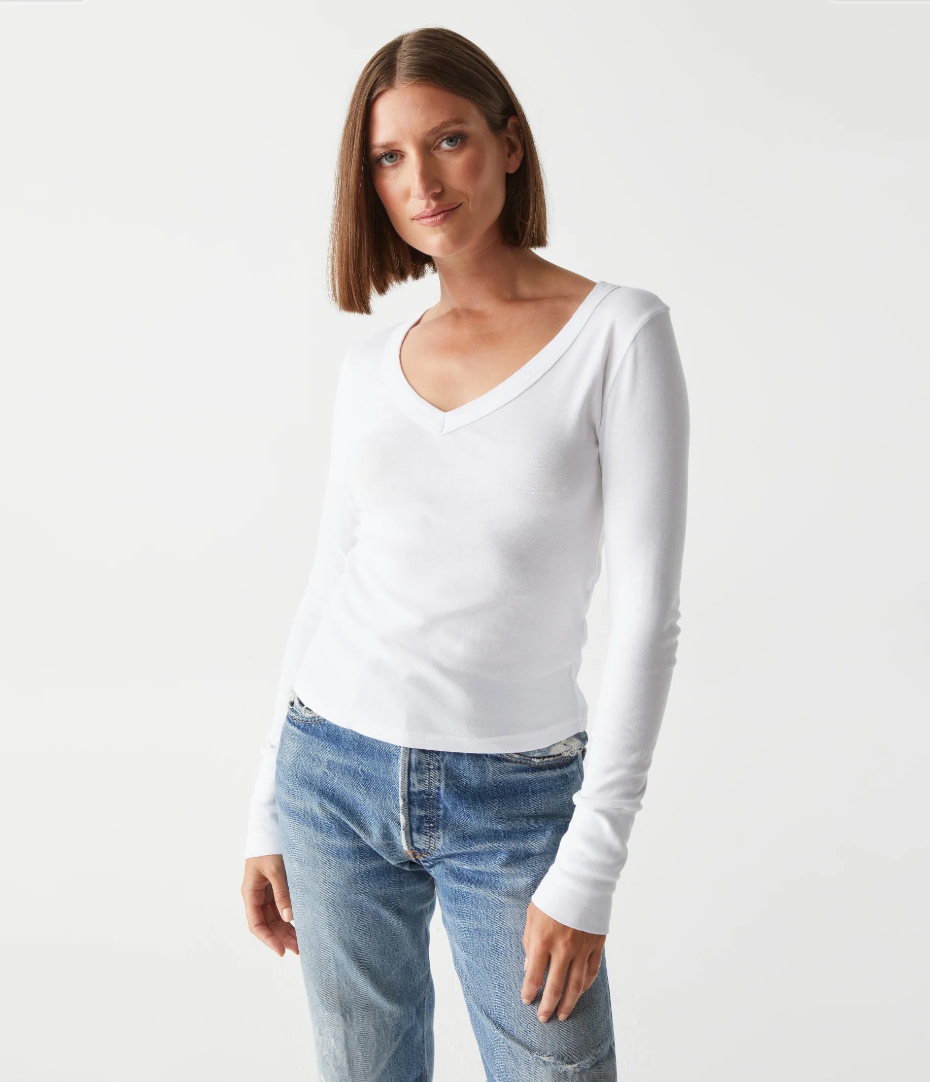 Logan Supima V Neck Tee - White Modern Women's 