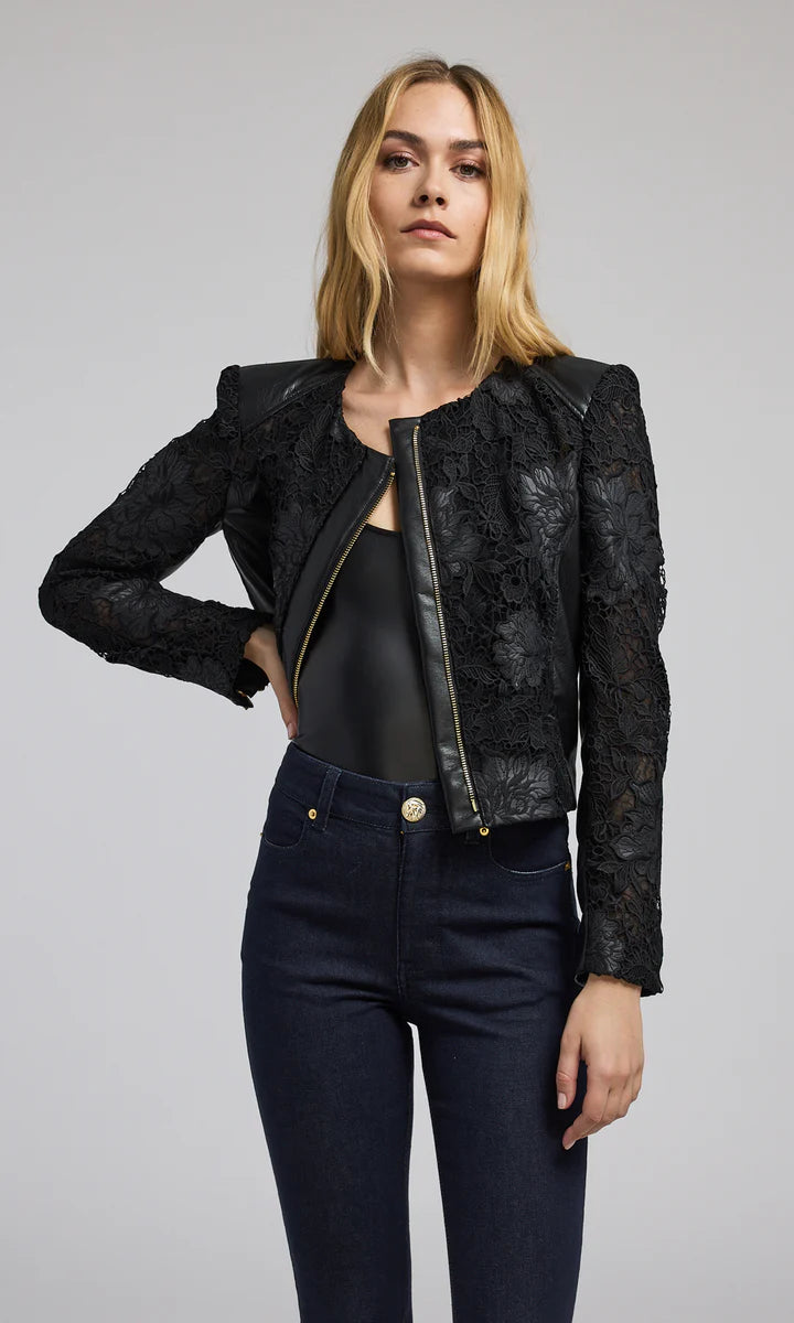 Dalma Vegan Leather Guipure Jacket - Black Dynamic Women's High - energy