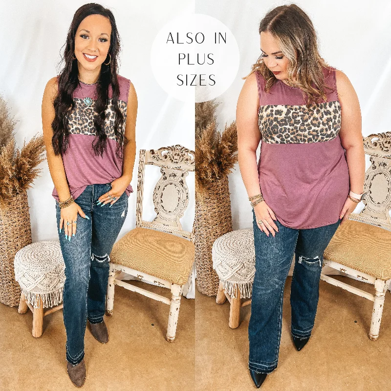 One Step Ahead Tank Top with Leopard Print Bust in Mauve Athletic Women's High - 