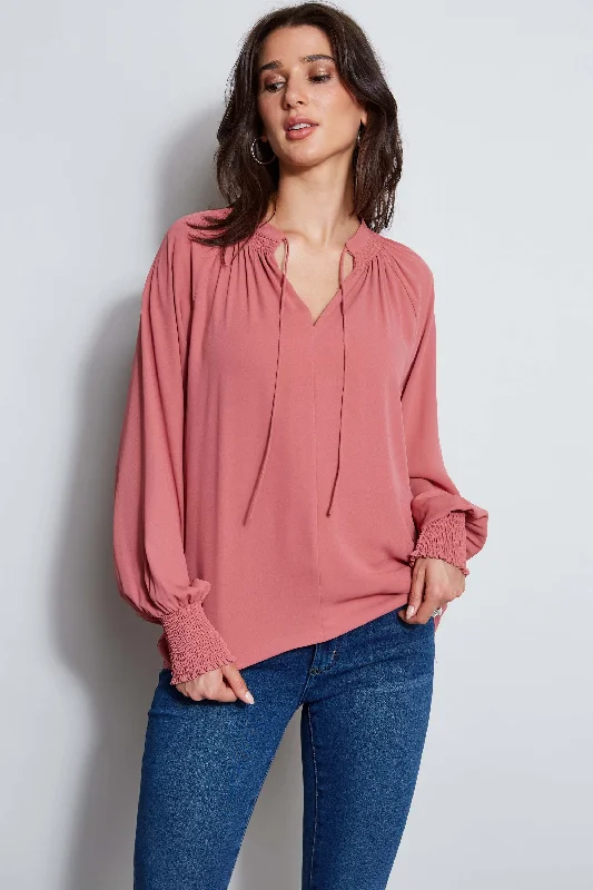 T-Tahari Split Neck Tie Shirt Laid - back Women's Style