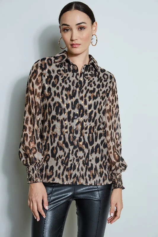 T-Tahari Metallic Kissed Leopard Shirt Country
