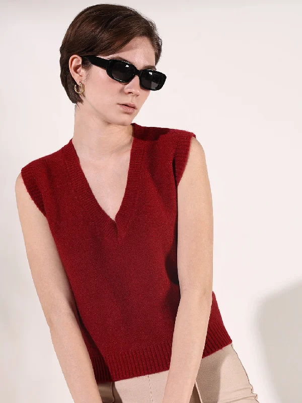 Women Red Solid Top Sophisticated Women's Tailored