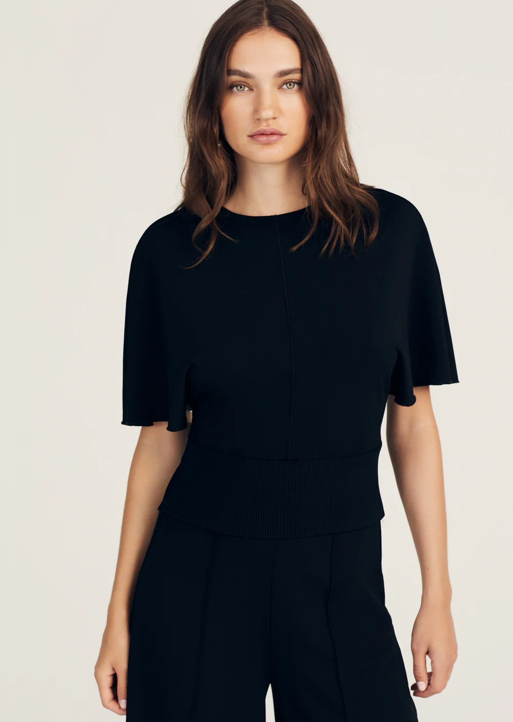 Marva Short Sleeve Knit Top - Black Classic Women's Tweed
