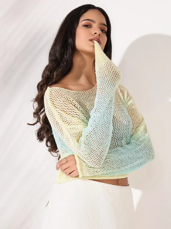 Women Yellow Solid Crochet Crop Top Dapper Women's Bow - adorned
