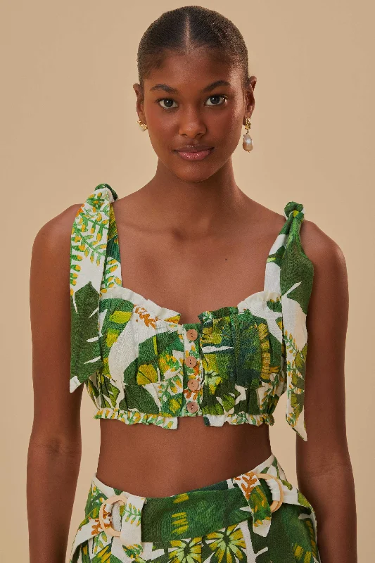 Tropical Forest Off-White Knot Sleeveless Crop Top Luxurious Women's High -  end
