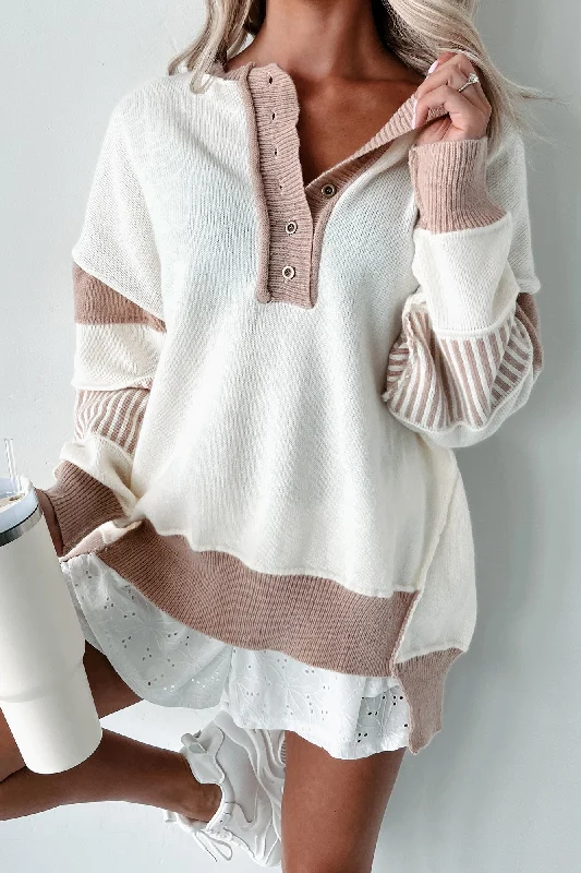 Routinely Casual Oversized Colorblock Sweater (Ivory/Mocha) Sleek Women's 