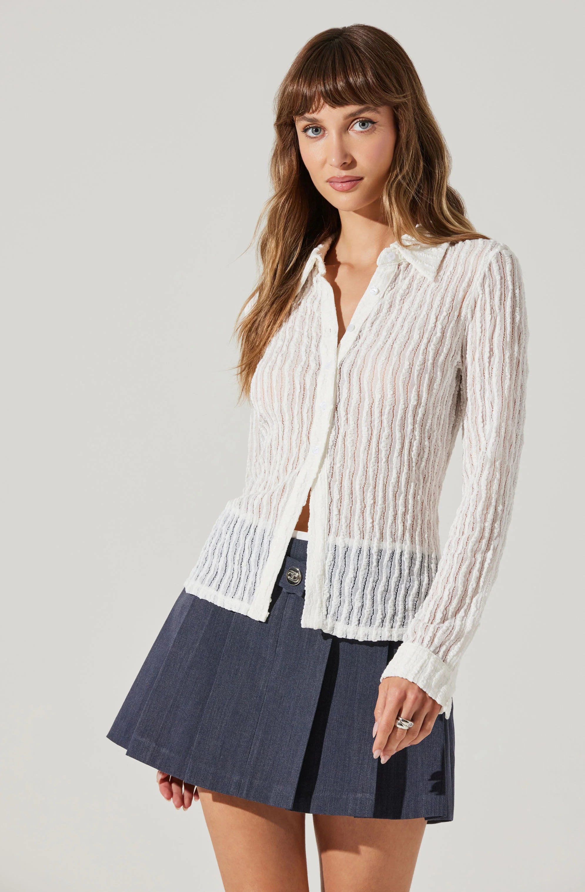 Iryna Sheer Textured Top - Off White Dapper Women's Bow - adorned