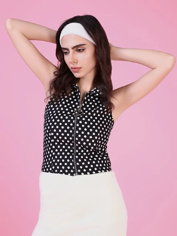 Women Black Polka Dots Top Cashmere