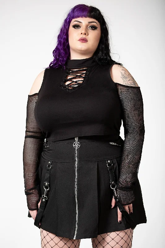 Dark Half Long Sleeve Top [PLUS] Refined Women's Hand - crafted