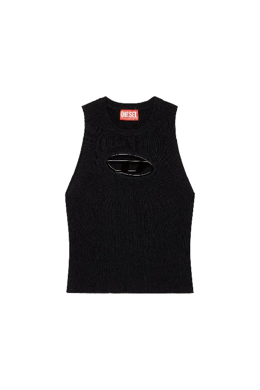 Diesel M-Onerva-Top Cut-out knit top with logo plaque Deep Black Laid - back Women's Vibe