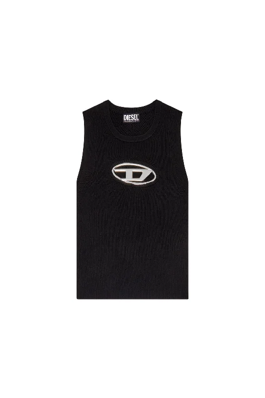 Diesel M-Onerva-Top Cut-out knit top with logo plaque Black Sophisticated Women's Tailored