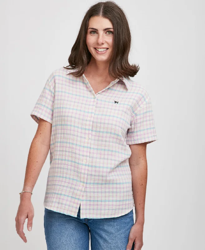 Ladies Sunset Plaid Shortsleeve Shirt performance