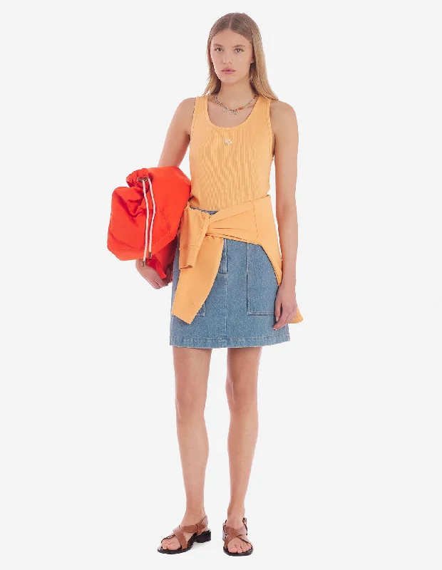 Women's Baby Fox Patch Ribbed Tank Top Sunset Orange Classic Women's Pin - striped