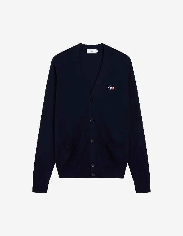 Unisex Tricolor Fox Patch Classic Cardigan Navy Relaxed Women's Beachy