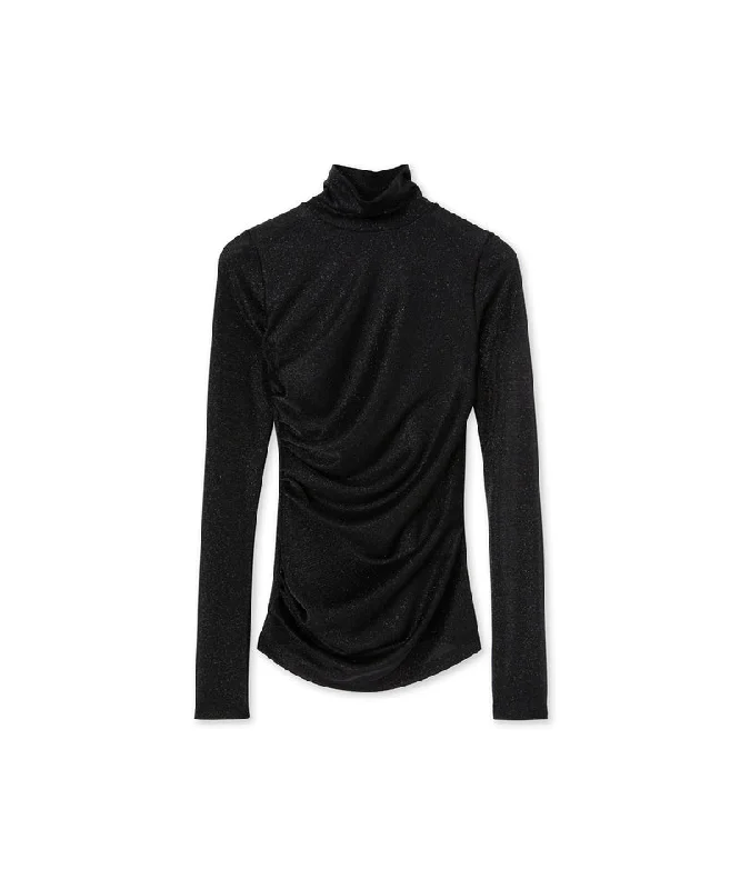 Top in fluid glittery jersey Black Elegant Women's 