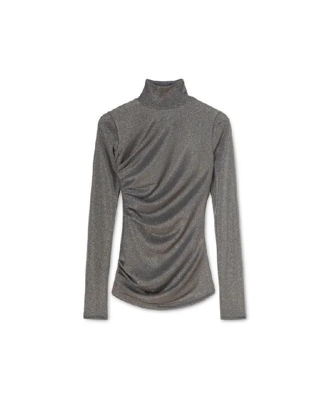 Top in fluid glittery jersey Grey Polished Women's Silk