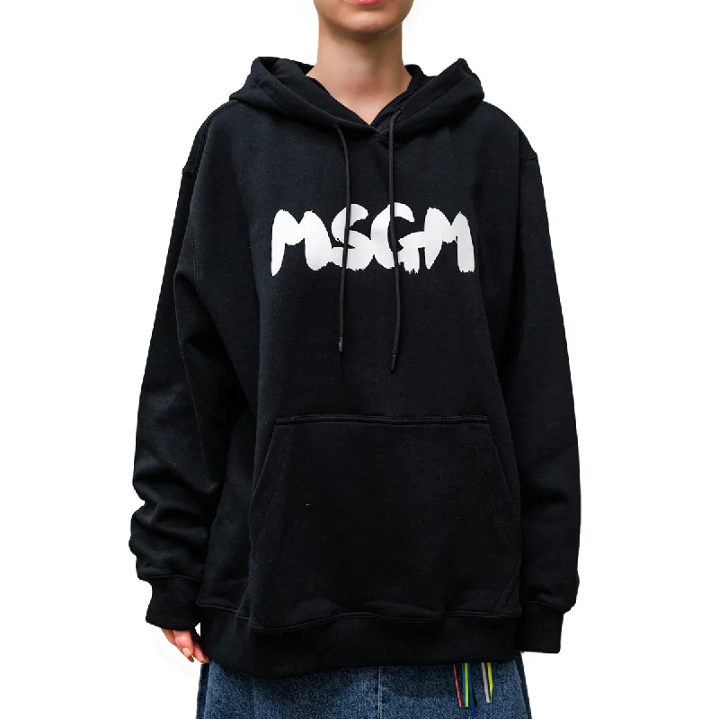 Women's MSGM Brush Print Hoodie Black purpose