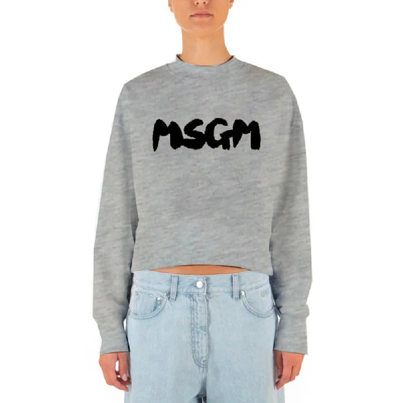 Msgm Brush Print Sweatshirt Light Grey Laid - back Women's Vibe