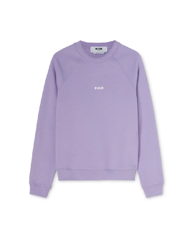 Cotton Crewneck t-shirt with Msgm Micrologo Print Lilac Earthy Women's Hemp - based