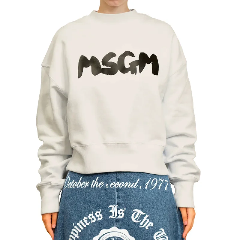 Msgm Brush Print Sweatshirt Off White Sleek Women's Metallic