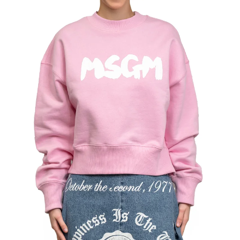 Msgm Brush Print Sweatshirt Pink Traditional Women's Wool