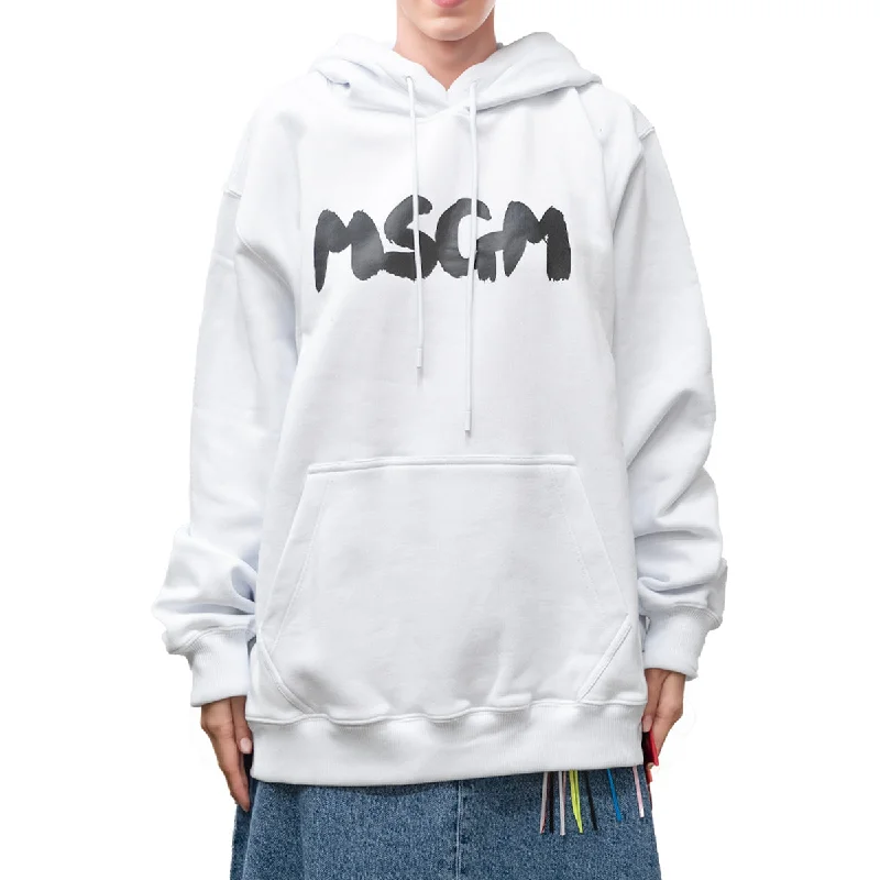 Women's MSGM Brush Print Hoodie White Sustainable Organic