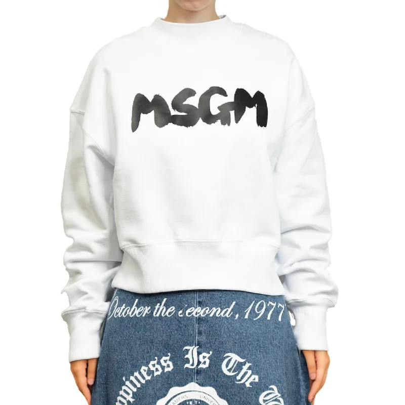 Msgm Brush Print Sweatshirt White Youthful Women's Anime - inspired