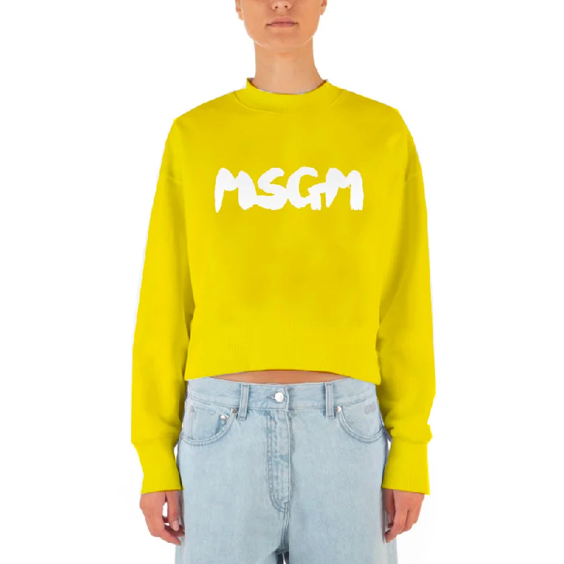 Msgm Brush Print Sweatshirt Yellow Artistic Women's Hand - painted