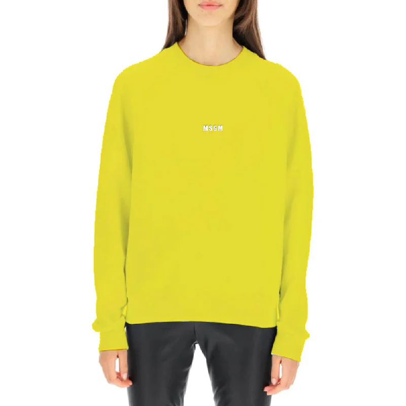 Cotton Crewneck t-shirt with Msgm Micrologo Print Yellow Hip Women's Retro