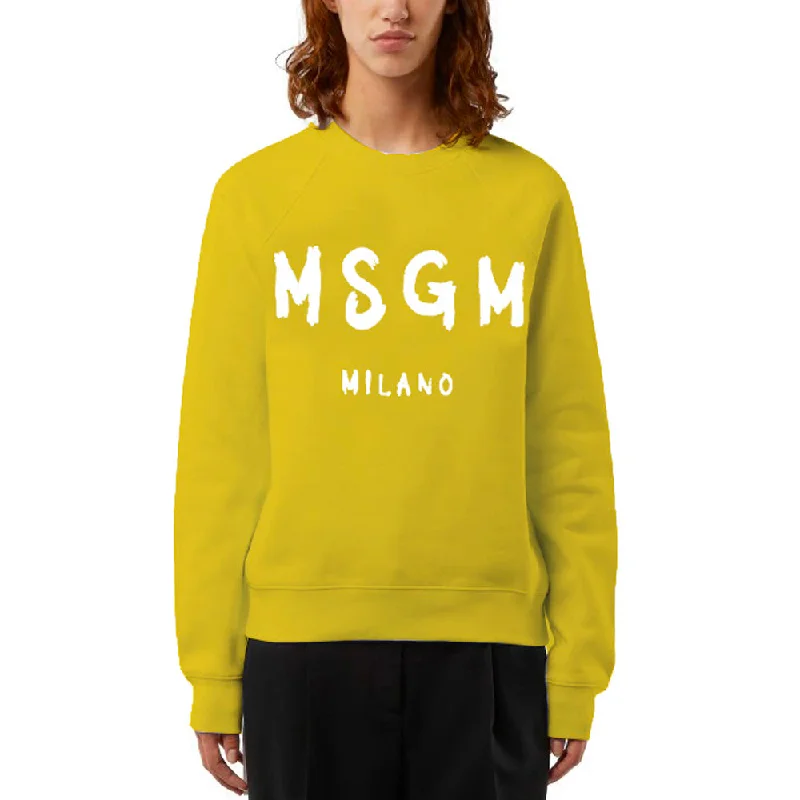 Cotton Crewneck t-shirt with new brushed MSGM logo Yellow Compression